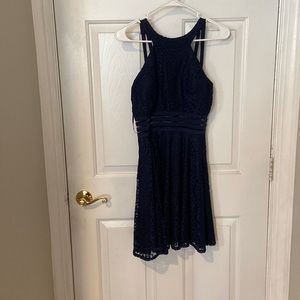 Homecoming dress navy blue lace cut out in the middle